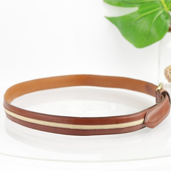 VTG USA Cole Haan Mens Belt Size 42 Brown Leather Tan Inlay Handcrafted Maine - Picture 4 of 16